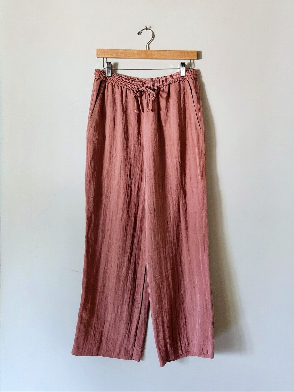 Zara Rose-Mauve Elastic Drawstring Waist Wide-Leg Pants Sz M